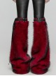Black Red Warm Imitation Silver Fox Fur With Shiny Patent Leather Semi Circular Rivets Embellished Punk Style Adjustable Leg Warmers