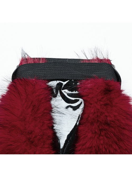 Black Red Warm Imitation Silver Fox Fur With Shiny Patent Leather Semi Circular Rivets Embellished Punk Style Adjustable Leg Warmers