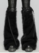 Black Warm Imitation Silver Fox Fur With Shiny Patent Leather Semi Circular Rivets Embellished Punk Style Adjustable Leg Warmers