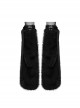 Black Warm Imitation Silver Fox Fur With Shiny Patent Leather Semi Circular Rivets Embellished Punk Style Adjustable Leg Warmers