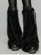 Black Warm Imitation Silver Fox Fur With Shiny Patent Leather Semi Circular Rivets Embellished Punk Style Adjustable Leg Warmers