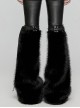 Black Warm Imitation Silver Fox Fur With Shiny Patent Leather Semi Circular Rivets Embellished Punk Style Adjustable Leg Warmers