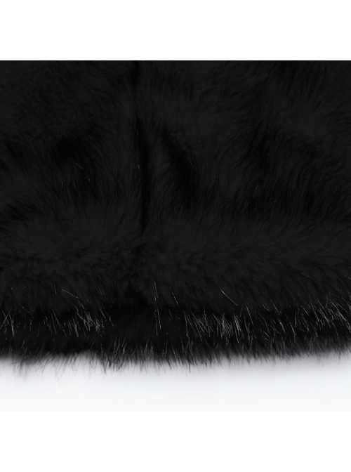 Black Warm Imitation Silver Fox Fur With Shiny Patent Leather Semi Circular Rivets Embellished Punk Style Adjustable Leg Warmers
