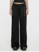 Three Dimensional Non Elastic Black Twill Fabric Exquisite Lace In The Front Center Decorated With Cross Rivets Punk Style Retro Straight Trousers