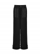 Three Dimensional Non Elastic Black Twill Fabric Exquisite Lace In The Front Center Decorated With Cross Rivets Punk Style Retro Straight Trousers