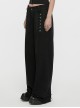 Three Dimensional Non Elastic Black Twill Fabric Exquisite Lace In The Front Center Decorated With Cross Rivets Punk Style Retro Straight Trousers