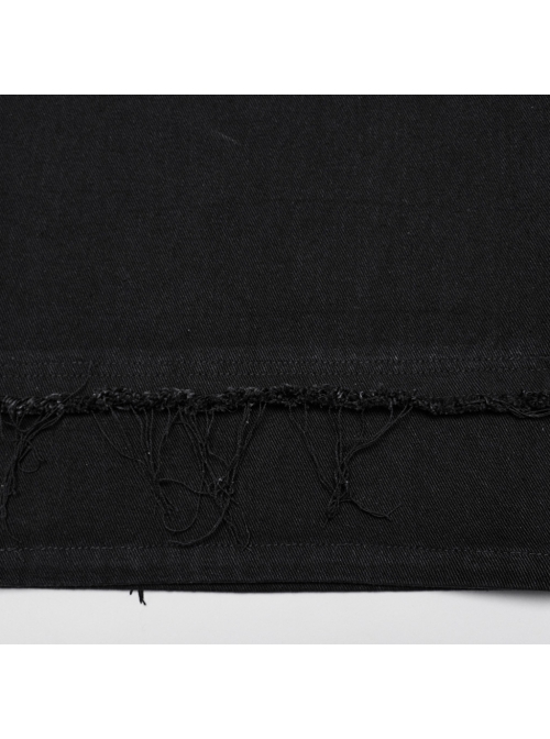 Three Dimensional Non Elastic Black Twill Fabric Exquisite Lace In The Front Center Decorated With Cross Rivets Punk Style Retro Straight Trousers