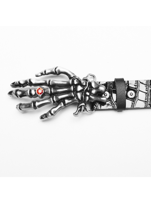 Personalized Black And Red Retro Artificial Leather With Textured Red Diamond Skull Claw Buckle Design Punk Style Handsome Belt