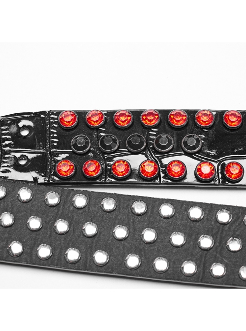 Personalized Black And Red Retro Artificial Leather With Textured Red Diamond Skull Claw Buckle Design Punk Style Handsome Belt