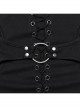Black Stretch Knitted Mesh Front Center Hollow Slit Tied Rope Design Punk Style Sexy Long Sleeve T-Shirt
