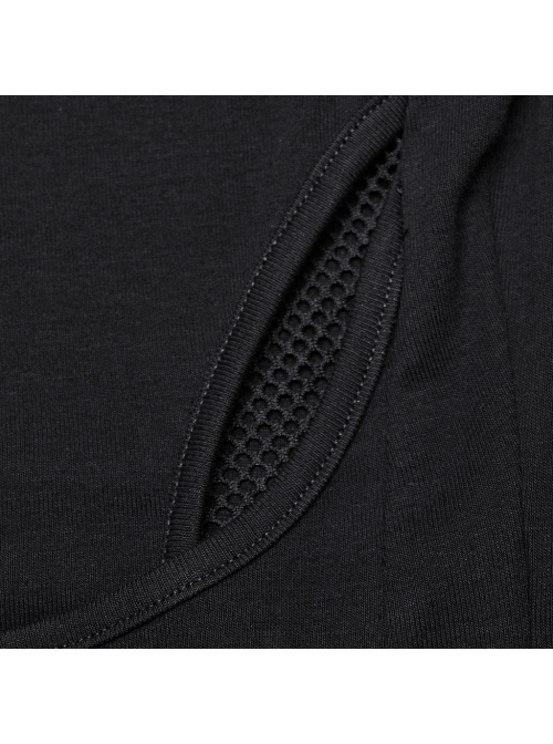 Black Stretch Knitted Mesh Front Center Hollow Slit Tied Rope Design Punk Style Sexy Long Sleeve T-Shirt