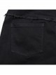 Elastic Black Twill Front Center Three Dimensional Raw Edge Cross Pattern Patch Design Punk Style Decadent Straight Trousers