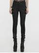Exquisite Retro Black Printed Fabric Side Carved Japanese Style Buttons With Lace Rope Design Gothic Style Leggings