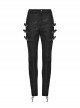 Exquisite Retro Black Printed Fabric Side Carved Japanese Style Buttons With Lace Rope Design Gothic Style Leggings