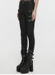 Exquisite Retro Black Printed Fabric Side Carved Japanese Style Buttons With Lace Rope Design Gothic Style Leggings