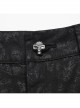 Exquisite Retro Black Printed Fabric Side Carved Japanese Style Buttons With Lace Rope Design Gothic Style Leggings