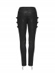 Exquisite Retro Black Printed Fabric Side Carved Japanese Style Buttons With Lace Rope Design Gothic Style Leggings