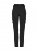 Black Stretch Twill Fabric White Patent Leather Skull Decoration On Both Sides And Snap Button Punk Style Tight Straight Pants