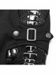 Black Stretch Twill Fabric White Patent Leather Skull Decoration On Both Sides And Snap Button Punk Style Tight Straight Pants