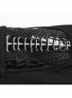 Black Stretch Twill Fabric White Patent Leather Skull Decoration On Both Sides And Snap Button Punk Style Tight Straight Pants