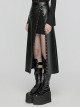 Personalized Oblique Slit Black Faux Leather Front Center Metal Eyelet Decoration Punk Style Zipper Skirt