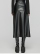 Personalized Oblique Slit Black Faux Leather Front Center Metal Eyelet Decoration Punk Style Zipper Skirt