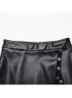 Personalized Oblique Slit Black Faux Leather Front Center Metal Eyelet Decoration Punk Style Zipper Skirt