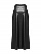 Personalized Oblique Slit Black Faux Leather Front Center Metal Eyelet Decoration Punk Style Zipper Skirt