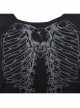 Black Stretch Knit Skull Print With Back Hollow Chain Design Punk Style Long Sleeve T-Shirt