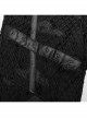 Black Non Stretch Twill Mesh Splicing And Laminated Leather Irregular Holes And Embroidery Design In The Front Center Punk Style Loose Trousers