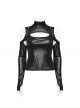 Personalized Black Elastic Rubber Knitted Front And Back Adjustable Straps Design Punk Style Two Piece Long Sleeved T-Shirt