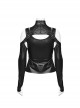 Personalized Black Elastic Rubber Knitted Front And Back Adjustable Straps Design Punk Style Two Piece Long Sleeved T-Shirt