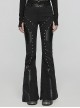 Black Slightly Elastic Twill Stitching Laminated Side Pleats Eyelet Rivets Punk Style Personalized Flared Pants