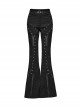 Black Slightly Elastic Twill Stitching Laminated Side Pleats Eyelet Rivets Punk Style Personalized Flared Pants