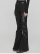 Black Slightly Elastic Twill Stitching Laminated Side Pleats Eyelet Rivets Punk Style Personalized Flared Pants