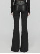 Black Slightly Elastic Twill Stitching Laminated Side Pleats Eyelet Rivets Punk Style Personalized Flared Pants