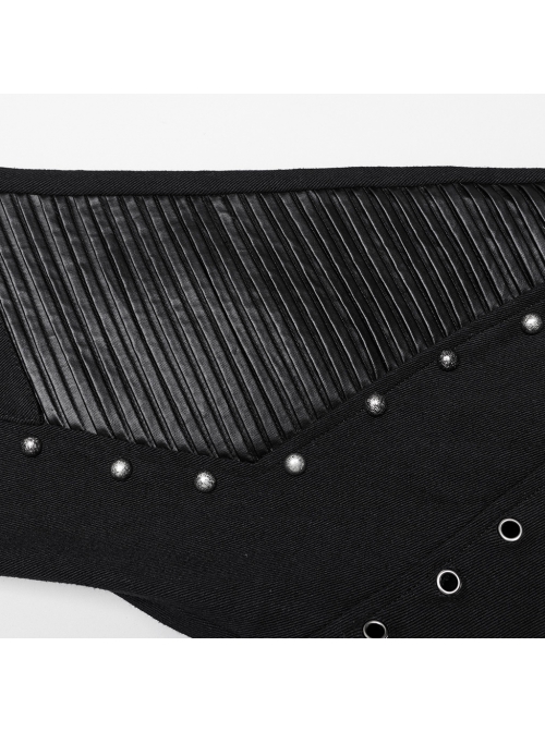 Black Slightly Elastic Twill Stitching Laminated Side Pleats Eyelet Rivets Punk Style Personalized Flared Pants