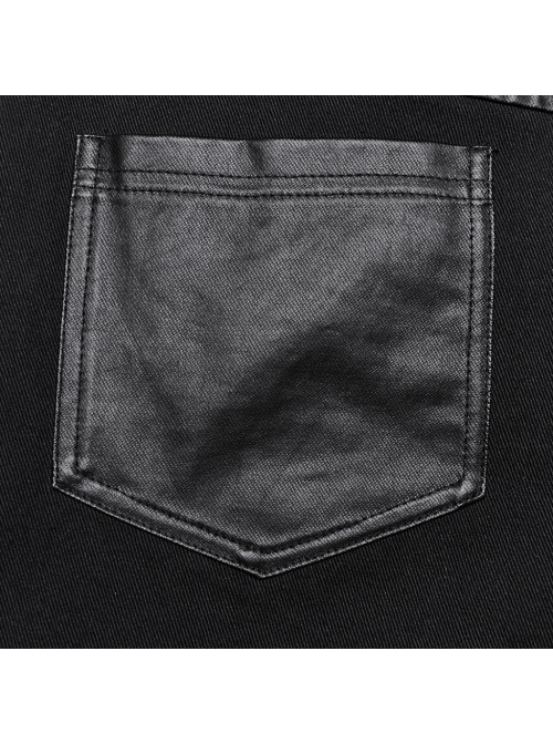 Black Slightly Elastic Twill Stitching Laminated Side Pleats Eyelet Rivets Punk Style Personalized Flared Pants