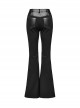 Black Slightly Elastic Twill Stitching Laminated Side Pleats Eyelet Rivets Punk Style Personalized Flared Pants