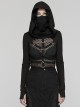 Sexy Hollow Elastic Knitted Splicing Mesh Front High Collar Earmuff Design Punk Style Hooded Long Sleeved T-Shirt
