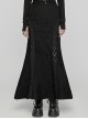 Black Elastic Twill Stitching Hole Mesh Front With Triangle Buckle Ribbon Decoration Punk Style Irregular Skirt