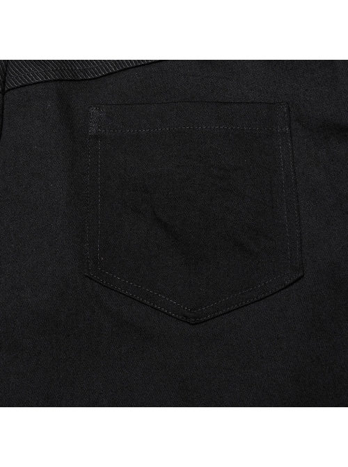 Black Elastic Twill Stitching Hole Mesh Front With Triangle Buckle Ribbon Decoration Punk Style Irregular Skirt