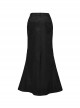 Black Elastic Twill Stitching Hole Mesh Front With Triangle Buckle Ribbon Decoration Punk Style Irregular Skirt
