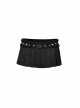 Non Stretch Black Woven Ultra Short Pleated Waist With Cross Eyelet Lace Design Punk Style Sexy Mini Skirt