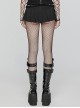 Non Stretch Black Woven Ultra Short Pleated Waist With Cross Eyelet Lace Design Punk Style Sexy Mini Skirt