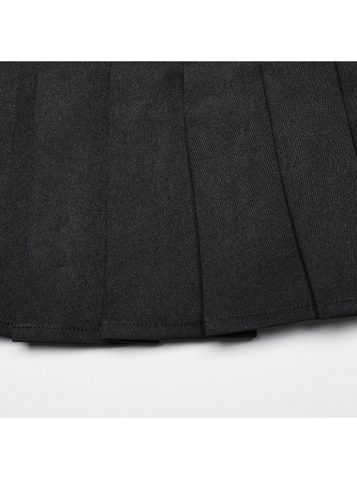 Non Stretch Black Woven Ultra Short Pleated Waist With Cross Eyelet Lace Design Punk Style Sexy Mini Skirt