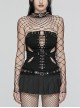 Black Twill Hollow Front Center Eyelet Cross Tie Back Zipper Design Punk Style Adjustable Corset