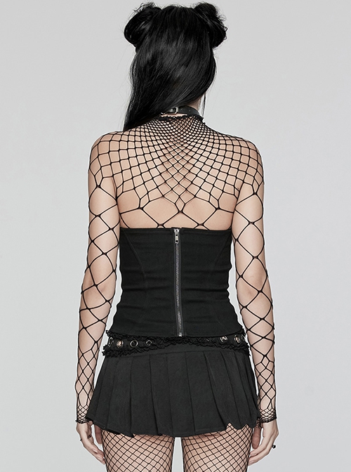 Black Twill Hollow Front Center Eyelet Cross Tie Back Zipper Design Punk Style Adjustable Corset