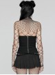 Black Twill Hollow Front Center Eyelet Cross Tie Back Zipper Design Punk Style Adjustable Corset