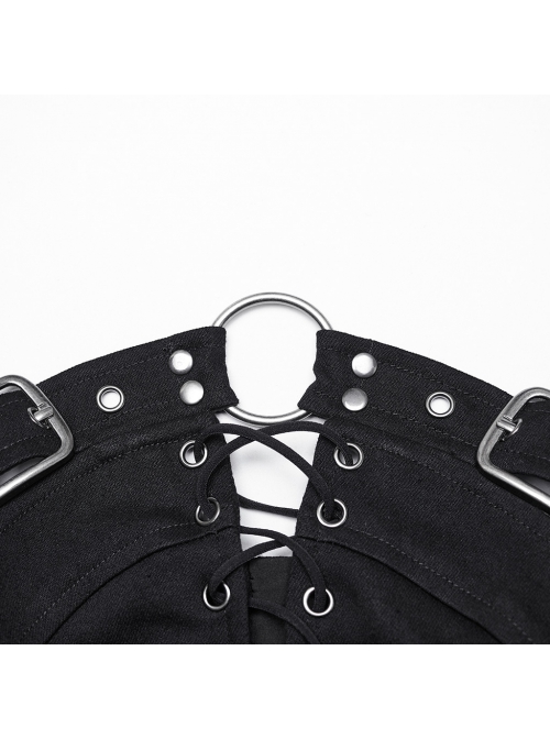 Black Twill Hollow Front Center Eyelet Cross Tie Back Zipper Design Punk Style Adjustable Corset